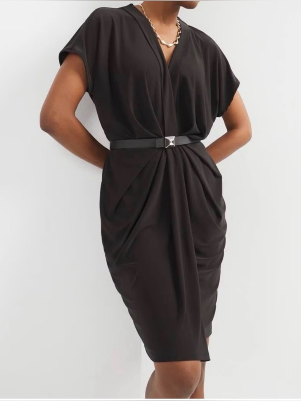 NWT White House Black Market Stretch Jersey Twist Front Midi Dress - Large -$110
